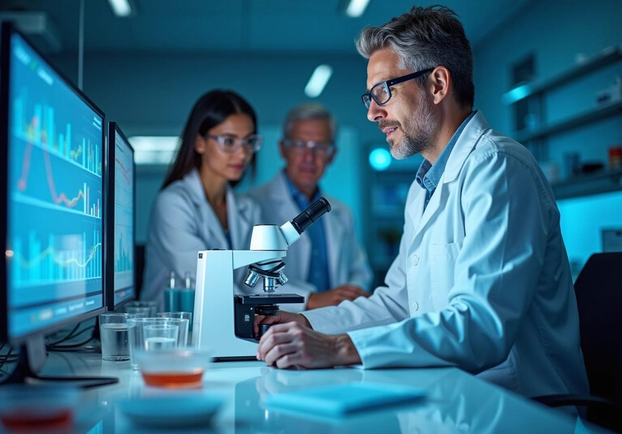 Research team reviewing aging study data